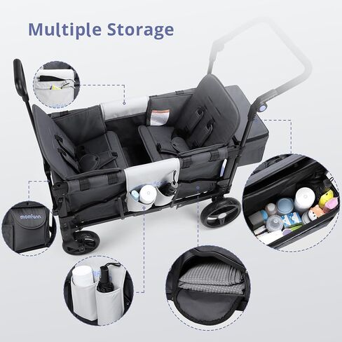 MOMFANN Stroller Wagon for Kids, Double Wagon Stroller Toddlers, All-Terrain Baby Wagon with Canopy & 2 Seaters, Adjustable Handle & Pull Bar for Infants and Toddlers, Gray in Kuwait