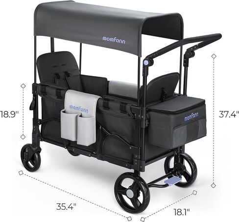MOMFANN Stroller Wagon for Kids, Double Wagon Stroller Toddlers, All-Terrain Baby Wagon with Canopy & 2 Seaters, Adjustable Handle & Pull Bar for Infants and Toddlers, Gray in Kuwait