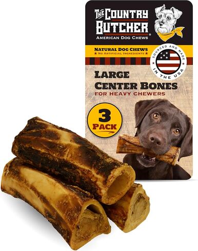 The Country Butcher 9" XL Beef Marrow Dog Bone for Aggressive Chewers, Large and Medium Breed Dog Treat, Natural, Tough, Chew Toy, Made in The USA, 3 Count in Saudi Arabia