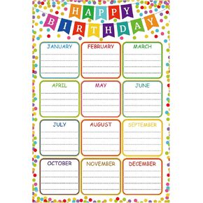 Birthday Chart Poster for Classroom, Reusable Confetti Birthday Poster in Kuwait