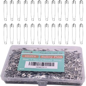 600PCS Safety Pins (Upgraded), 1.5 inch Small Safety Pin, Rust-Resistant Nickel Plated Steel, Sharp Edge Safety Pin for Clothes, Sewing, Arts & Craft, 38mm Decorative Safety Pins (Silver) in Saudi Arabia