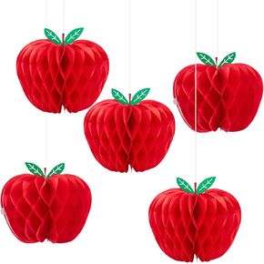 SUNBEAUTY 5 Pcs Red Apple Shaped Paper Honeycomb Paper Apple Hanging Decoration School Classroom Back to School Decoration(4 Inch) in Saudi Arabia