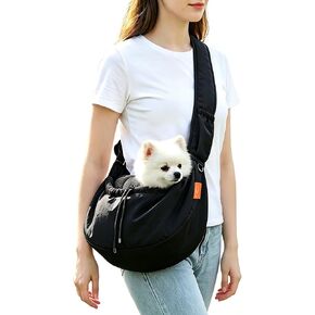 Small Dog Sling Carrier, Hands-Free Breathable Pet Carrier with Adjustable Shoulder Strap, Comfortable Crossbody Puppy Carrier for Small to Medium Dogs & Cats, Travel Walking Bag with Pocket in Kuwait