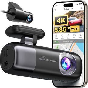 REDTIGER Dash Cam 4K Front and Rear 1080P, WiFi GPS Car Camera with Free 32GB SD Card, Dual Dash Camera for Cars, Loop Recording, Night Vision, Parking Mode, Smart App Control, Support 256GB Max in Saudi Arabia