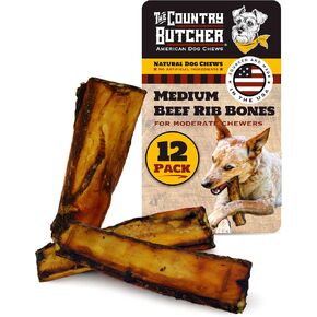 The Country Butcher 7" Rib Dog Bones for Small and Medium Breed Dogs, Natural, Tough, Dental Treat, Chew Toy, Made in The USA, 12 Count in Kuwait