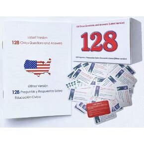 US Citizenship Flash Cards 2026-128 USCIS Civics Questions & Answers, Civics Test Flash Cards Bilingual Booklet Combo Set - Tarjetas de ciudadania 2026 inglés y español, Naturalization Study Guide in Kuwait