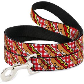 Buckle-Down Pet Leash - Hot Dogs Buffalo Plaid White/Red - 6 Feet Long - 1" Wide in Saudi Arabia