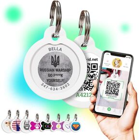 QR Code Dog Tag Personalized Pet Id Silent Cat Tags Engraved Name Plate with Online Profile («Russian Warship Go F*uck Yourself») in Saudi Arabia