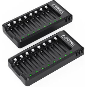 شاحن بطارية POWEROWL 8 Bay AA AAA، شحن USB عالي السرعة، فتحة مستقلة، لبطاريات Ni-MH القابلة لإعادة الشحن، بدون محول in Kuwait