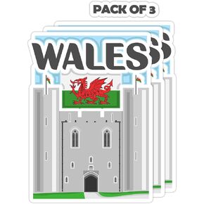Wales Souvenir Stickers 3-Pack - Handmade Travel Collectible Decals - Flag & Landmark Design (3" Wide (Medium)) in Saudi Arabia