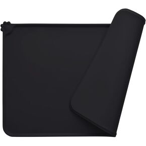 Dog Food Mat, Silicone Dog Cat Bowl Mat, Non Slip Pet Feeding Mat Waterproof Dog Placemat for Small Animals (18.5"x11.8", Black) in Saudi Arabia