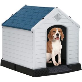 BestPet بيت كلب كبير معزول مقاس 28 بوصة، بيت كلب بلاستيكي متين للكلاب الصغيرة والمتوسطة والكبيرة في الأماكن المغلقة والخارجية، قفص للحيوانات الأليفة مقاوم للماء مع فتحات تهوية وأرضية مرتفعة، أزرق in Kuwait