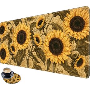 Large Gaming Mouse Pad Non-Slip Keyboard Pad Soft Extended Desk Mat Desktop Writing Pad (31.5"×11.8") with Yellow Sunflower Design for Home & Office + Cup Coaster in Saudi Arabia