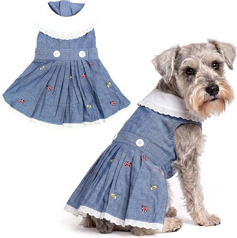 Parisian Pet Dog Dress - Lightweight Dog Sailor Outfit - Breathable Dog Summer Clothes - Pure Cotton White and Blue Dog Dressy Outfit - Dog Dresses for Large Dogs Girl - 3XL in Kuwait