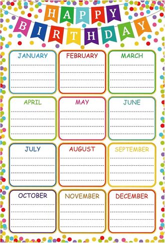 Birthday Chart Poster for Classroom, Reusable Confetti Birthday Poster in Kuwait