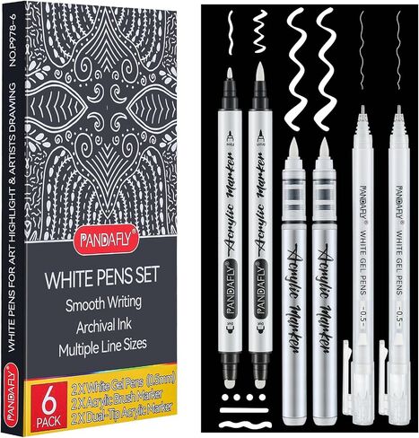 PANDAFLY White Pens Set, White Gel Pens, Dual-Tip Acrylic Paint Pen, 6 Pack in Saudi Arabia