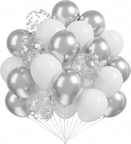 Royal Blue Confetti Latex Balloons, 50pcs 12 inch Light Blue Baby Blue and White Party Balloons for Birthday Wedding Party Decoration in Kuwait