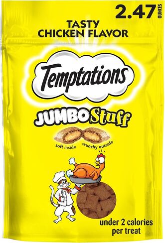TEMPTATIONS Jumbo Stuff Crunchy and Soft Cat Treats Tasty Chicken Flavor, 2.5 oz. Pouch, Pack of 12 in Saudi Arabia
