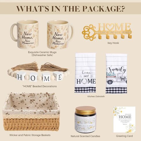 Housewarming Gifts New Home, New Home Gift Basket for Homeowners, Cozy House Warming Gift Set with Mugs, Kitchen Towels & Key Holder, Realtor Closing Gifts for Home Buyers Homeowner in Saudi Arabia