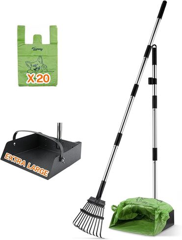 Toozey Pooper Scooper for Large Dogs, 43.31" Long Handle, Metal Tray & Rake in Kuwait