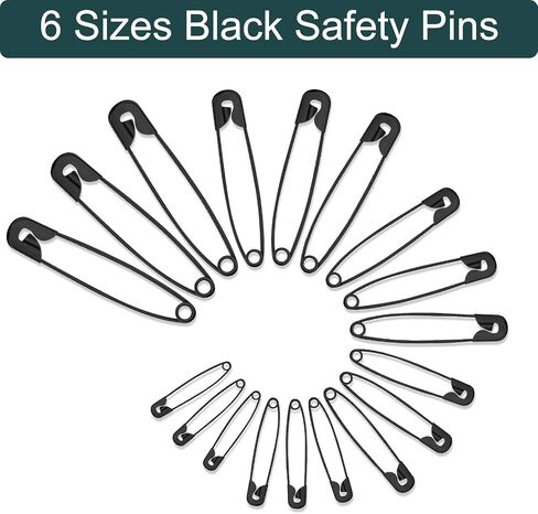 NEBURORA 600 Pcs Black Safety Pin Assorted 6 Different Sizes in Saudi Arabia