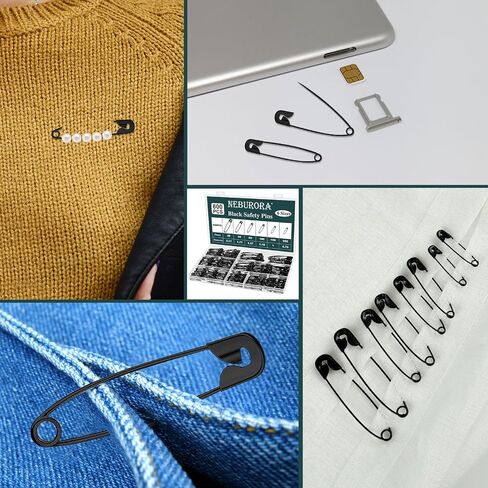 NEBURORA 600 Pcs Black Safety Pin Assorted 6 Different Sizes in Saudi Arabia