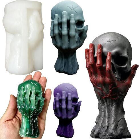 ZQYSING Halloween Skull Candle Molds, 4 Inch 3D Ghost Hand Skull Silicone Molds for Epoxy Resin Casting Aromatherapy Soap Candle Making Molds in Saudi Arabia