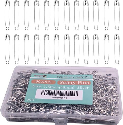 600PCS Safety Pins (Upgraded), 1.5 inch Small Safety Pin, Rust-Resistant Nickel Plated Steel, Sharp Edge Safety Pin for Clothes, Sewing, Arts & Craft, 38mm Decorative Safety Pins (Silver) in Saudi Arabia
