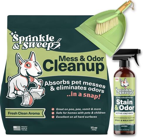 Sprinkle & Sweep: Pet Mess & Odor Cleanup - 15oz Bag - Dog Accident & Mess Clumping Powder, Remove Pee-Poop-Vomit from Hard Surfaces, Ultra-Absorbent in Saudi Arabia