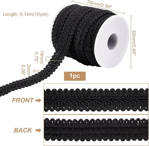 PandaHall 21 ياردة Gimp Braid Trim 11mm/0.43" بوليستر منسوج جديلة نسيج Gimp شريط تقليم للأزياء DIY الحرف الخياطة تنجيد المنزل اكسسوارات الديكور، أسود in Kuwait