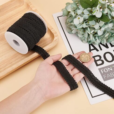 PandaHall 21 ياردة Gimp Braid Trim 11mm/0.43" بوليستر منسوج جديلة نسيج Gimp شريط تقليم للأزياء DIY الحرف الخياطة تنجيد المنزل اكسسوارات الديكور، أسود in Kuwait