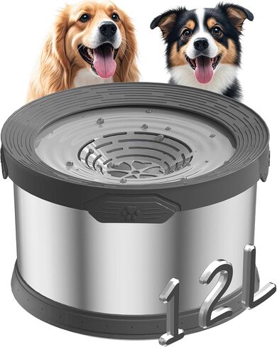 6.5L Dog Water Bowl No Spill 1.6 Gallon Stainless Steel Water Bowl for Dogs 220oz Large Capacity No Splash Slow Drinking Feeder with Anti-Slip Mat for Messy Drinkers 6.5L+2 Filters in Kuwait