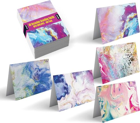 Better Office Products 100-Pack All Occasion Greeting Cards, Assorted Blank Note Cards, 4 x 6 inch, 5 Abstract Art Designs, Blank Inside, with Envelopes, 100 Pack in Kuwait
