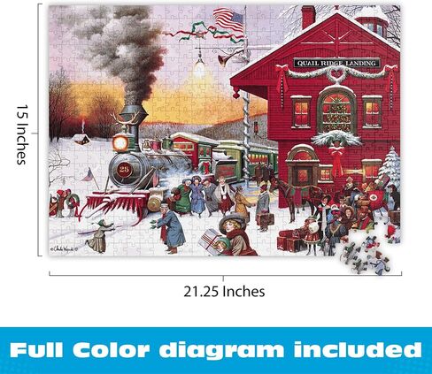 Buffalo Games - Charles Wysocki - Whistle Stop Christmas - 500 Piece Jigsaw Puzzle Red, Violet, Green, 21.25"L X 15"W in Kuwait
