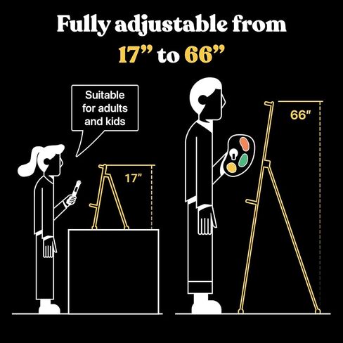 T-Sign 17 to 66 Inch Heavy Duty Easel Stand - Adjustable Metal Tripod Art Easel for Painting and Display, Portable Canvas Stand with Carrying Bag for Artists, Tabletop and Outdoor Use (Black, 1 Pack) in Saudi Arabia