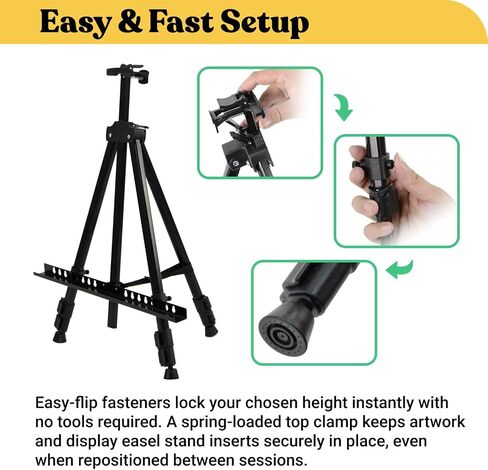 T-Sign 17 to 66 Inch Heavy Duty Easel Stand - Adjustable Metal Tripod Art Easel for Painting and Display, Portable Canvas Stand with Carrying Bag for Artists, Tabletop and Outdoor Use (Black, 1 Pack) in Saudi Arabia
