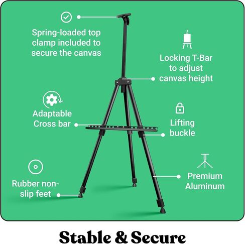 T-Sign 17 to 66 Inch Heavy Duty Easel Stand - Adjustable Metal Tripod Art Easel for Painting and Display, Portable Canvas Stand with Carrying Bag for Artists, Tabletop and Outdoor Use (Black, 1 Pack) in Saudi Arabia