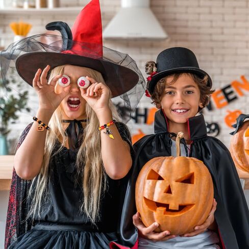 DULEFUN 12pcs Halloween Bracelets for Kids, Halloween Party Favors Bead Bracelets and Charms Set Trick or Treat for Boys Girls Halloween Goodie Bag Fillers in Kuwait