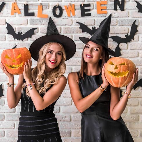 DULEFUN 12pcs Halloween Bracelets for Kids, Halloween Party Favors Bead Bracelets and Charms Set Trick or Treat for Boys Girls Halloween Goodie Bag Fillers in Kuwait