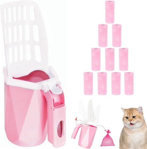 COMTENS Pretty Cat Litter Scoop-Kitty Litter Scooper with Litter Box, Cat Litter Scoop with 150 Refill Bags, Large Capacity Waste Container, Kitty Litter Shovel, Cat Litter Disposal System (Blue) in Kuwait