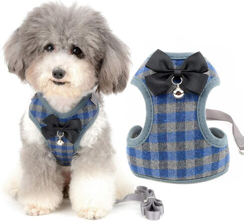 Zunea Small Dog Tuxedo Harness and Leash Sets No Pull Adjustable Soft Mesh Plaid Puppy Vest Harnesses with Bowtie and Safety Bell for Chihuahua, Escape proof for Cats Walking Blue S in Saudi Arabia