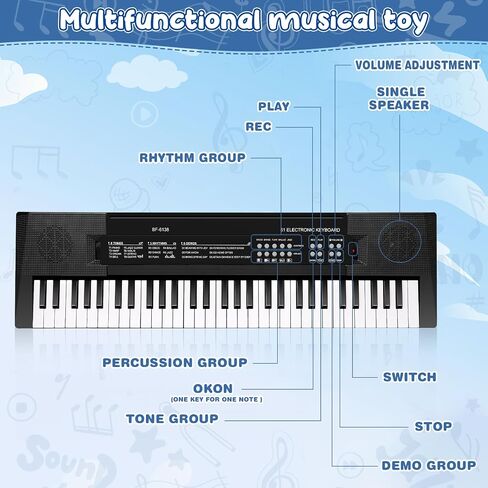 M SANMERSEN Kids Music Piano Keyboard, 61 Keys Piano Keyboard Toys with Microphone Portable Mono Electronic Piano Keyboard Teaching Piano Toy Gift for Beginners Boys Girls Ages 3-12, Black in Kuwait