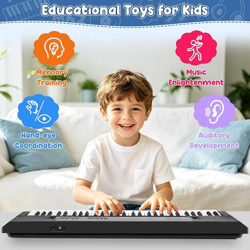 M SANMERSEN Kids Music Piano Keyboard, 61 Keys Piano Keyboard Toys with Microphone Portable Mono Electronic Piano Keyboard Teaching Piano Toy Gift for Beginners Boys Girls Ages 3-12, Black in Kuwait
