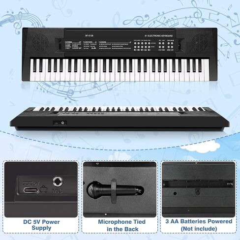 M SANMERSEN Kids Music Piano Keyboard, 61 Keys Piano Keyboard Toys with Microphone Portable Mono Electronic Piano Keyboard Teaching Piano Toy Gift for Beginners Boys Girls Ages 3-12, Black in Kuwait