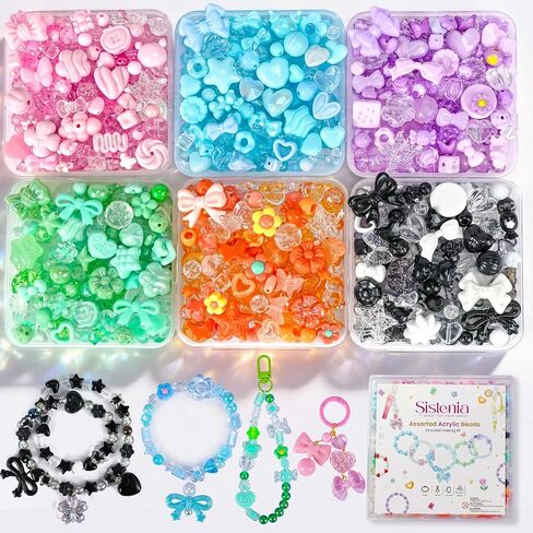 Sistenia 480PCS Assorted Acrylic Beads for Bracelet Making Kit with String in Saudi Arabia