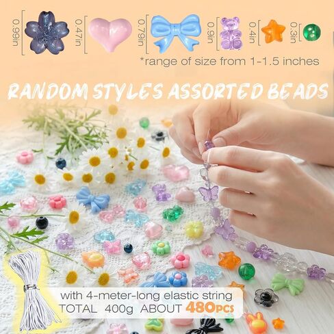 Sistenia 480PCS Assorted Acrylic Beads for Bracelet Making Kit with String in Saudi Arabia