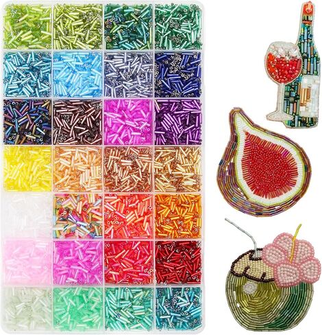Tube Seed Beads 7mm Crafts Glass Bugle Beads with for Jewelry Making Embroidery Decoration (28 Colors, 8400pcs) in Saudi Arabia