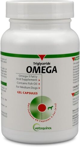 Vetoquinol Triglyceride Omega Dog Supplement Capsules, Medium-Breed: 30-60 lbs, 60ct in Kuwait