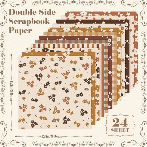 24 Sheets Fall Floral Scrapbook Paper, 12 Styles Autumn Boho Daisy Decorative Craft Paper Folded Flat for Fall Birthday Card Making Thanksgiving Photo Album Decor, 11.8'' x 11.8' in Saudi Arabia