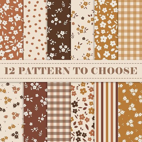24 Sheets Fall Floral Scrapbook Paper, 12 Styles Autumn Boho Daisy Decorative Craft Paper Folded Flat for Fall Birthday Card Making Thanksgiving Photo Album Decor, 11.8'' x 11.8' in Saudi Arabia